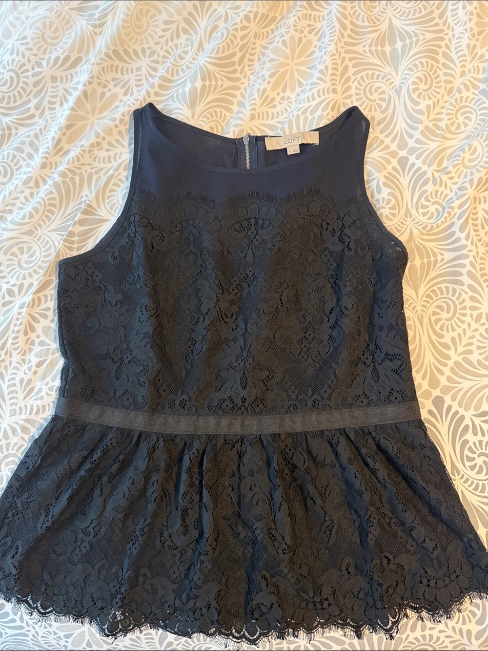 LOFT Navy Lace Peplum Top